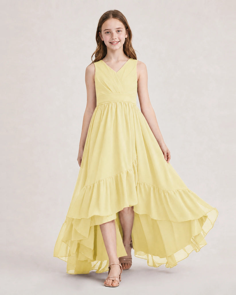 Daffodil Chiffon A-line Junior Bridesmaid Dress Front View