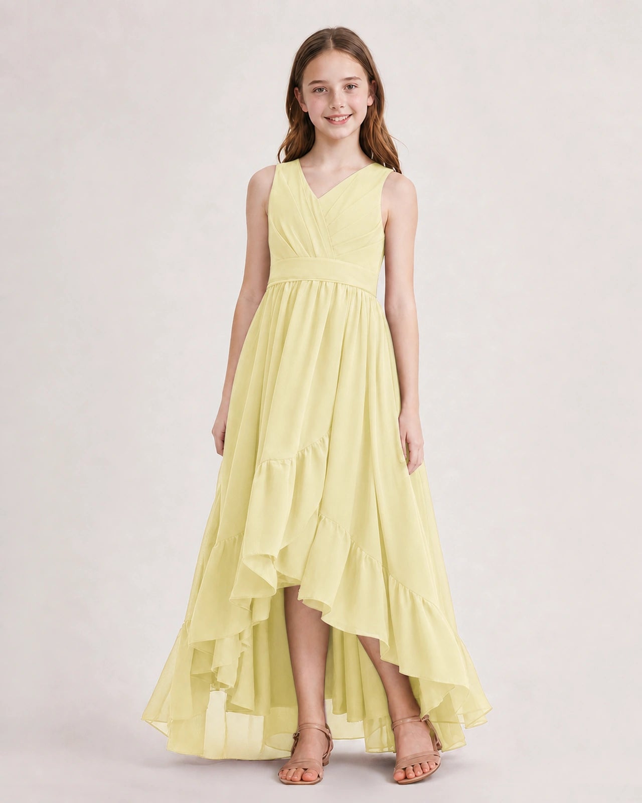 Dideyttawl Burgundy Junior Bridesmaid Dress | Sleeveless High Low Chiffon Formal Gown