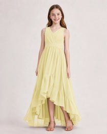 Dideyttawl Burgundy Junior Bridesmaid Dress Sleeveless High Low Chiffon Formal Gown