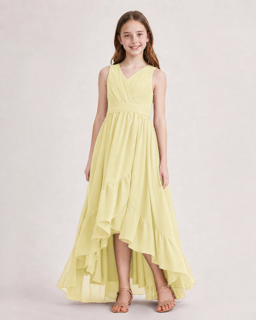 Daffodil Chiffon A-line Junior Bridesmaid Dress Front View