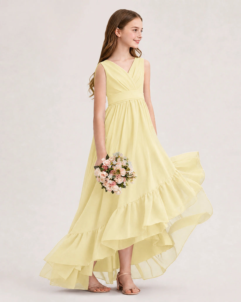 Daffodil Chiffon A-line Junior Bridesmaid Dress Side View