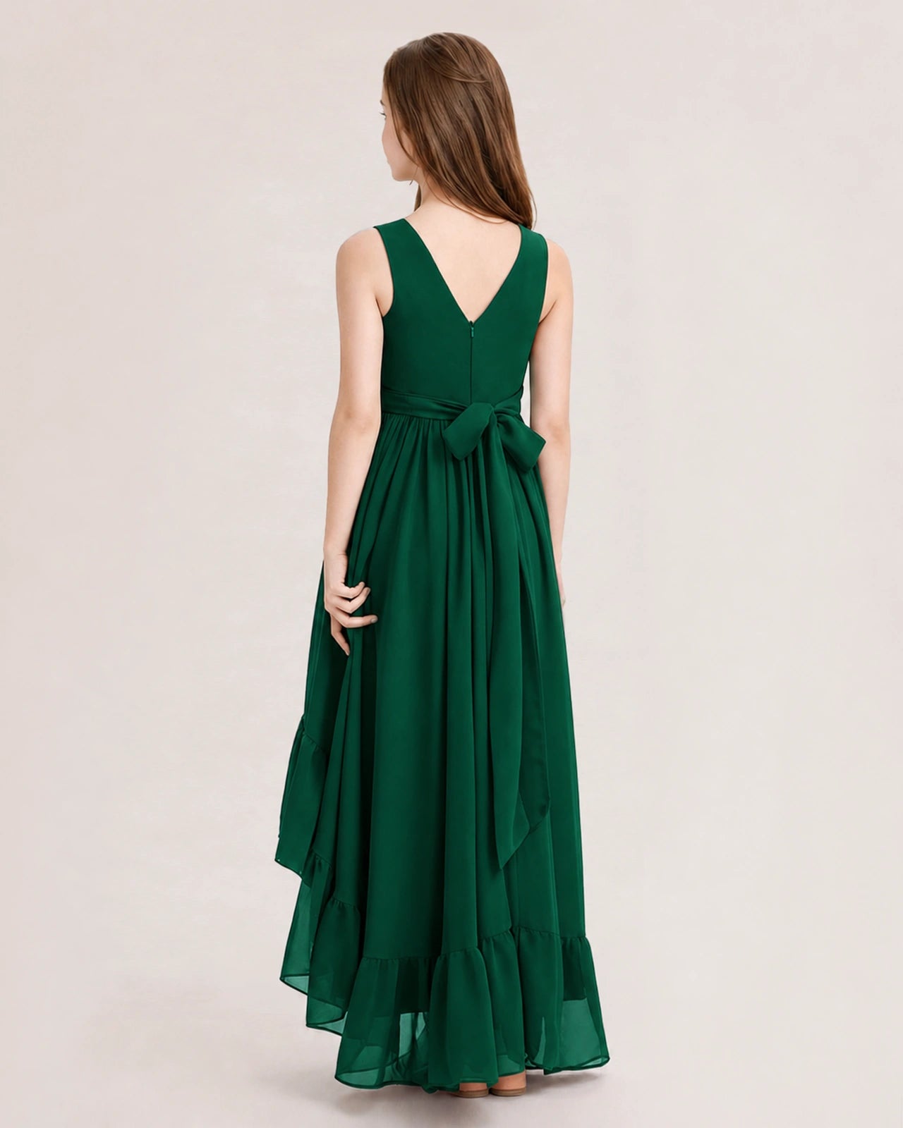 Dideyttawl Burgundy Junior Bridesmaid Dress Sleeveless High Low Chiffon Formal Gown