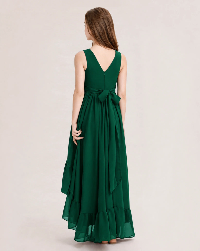 Dark Green Chiffon A-line Junior Bridesmaid Dress Back View