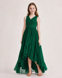 Dideyttawl Burgundy Junior Bridesmaid Dress Sleeveless High Low Chiffon Formal Gown