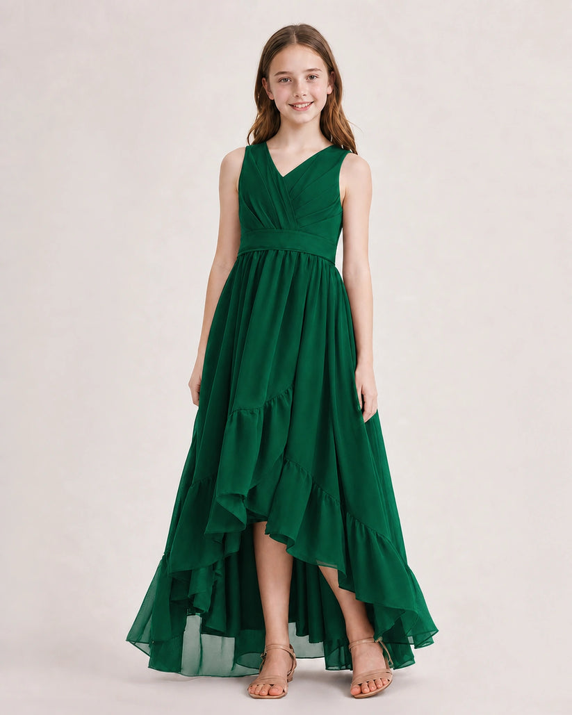 Dark Green Chiffon A-line Junior Bridesmaid Dress Front View