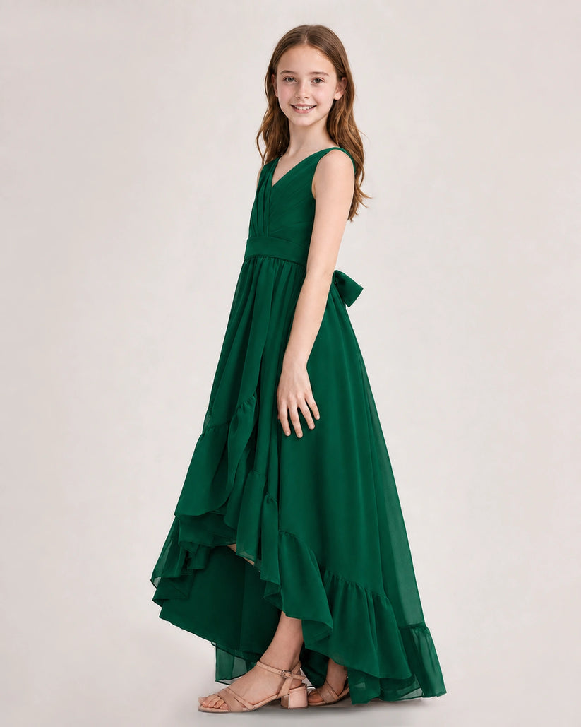 Dark Green Chiffon A-line Junior Bridesmaid Dress Side View
