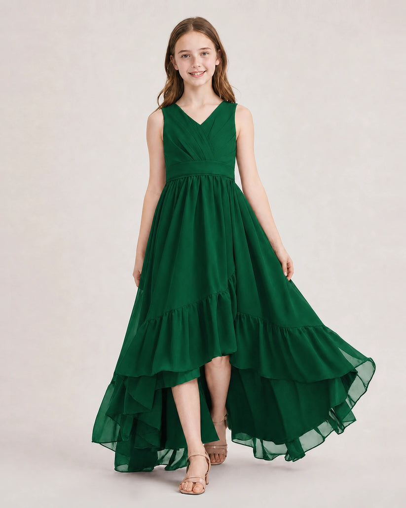 Dark Green Chiffon A-line Junior Bridesmaid Dress Front View