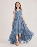 Dusty Blue Chiffon A-line Junior Bridesmaid Dress Front View