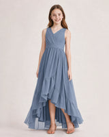 Dusty Blue Chiffon A-line Junior Bridesmaid Dress Front View