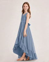 Dusty Blue Chiffon A-line Junior Bridesmaid Dress Side View