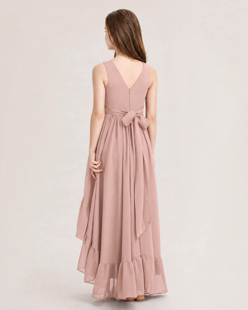 Dusty Rose Chiffon A-line Junior Bridesmaid Dress Back View