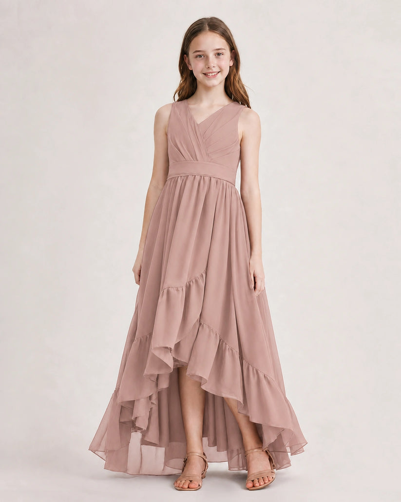 Dusty Rose Chiffon A-line Junior Bridesmaid Dress Front View