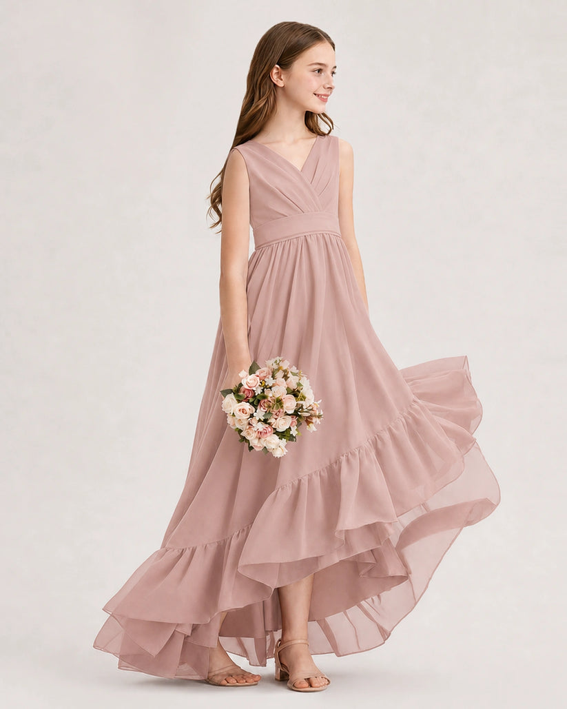 Dusty Rose Chiffon A-line Junior Bridesmaid Dress Side View