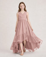 Dusty Rose Chiffon A-line Junior Bridesmaid Dress Front View