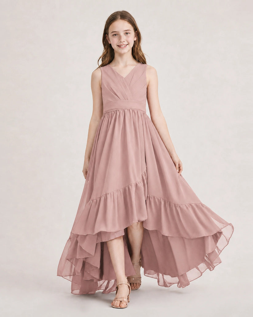 Dusty Rose Chiffon A-line Junior Bridesmaid Dress Front View