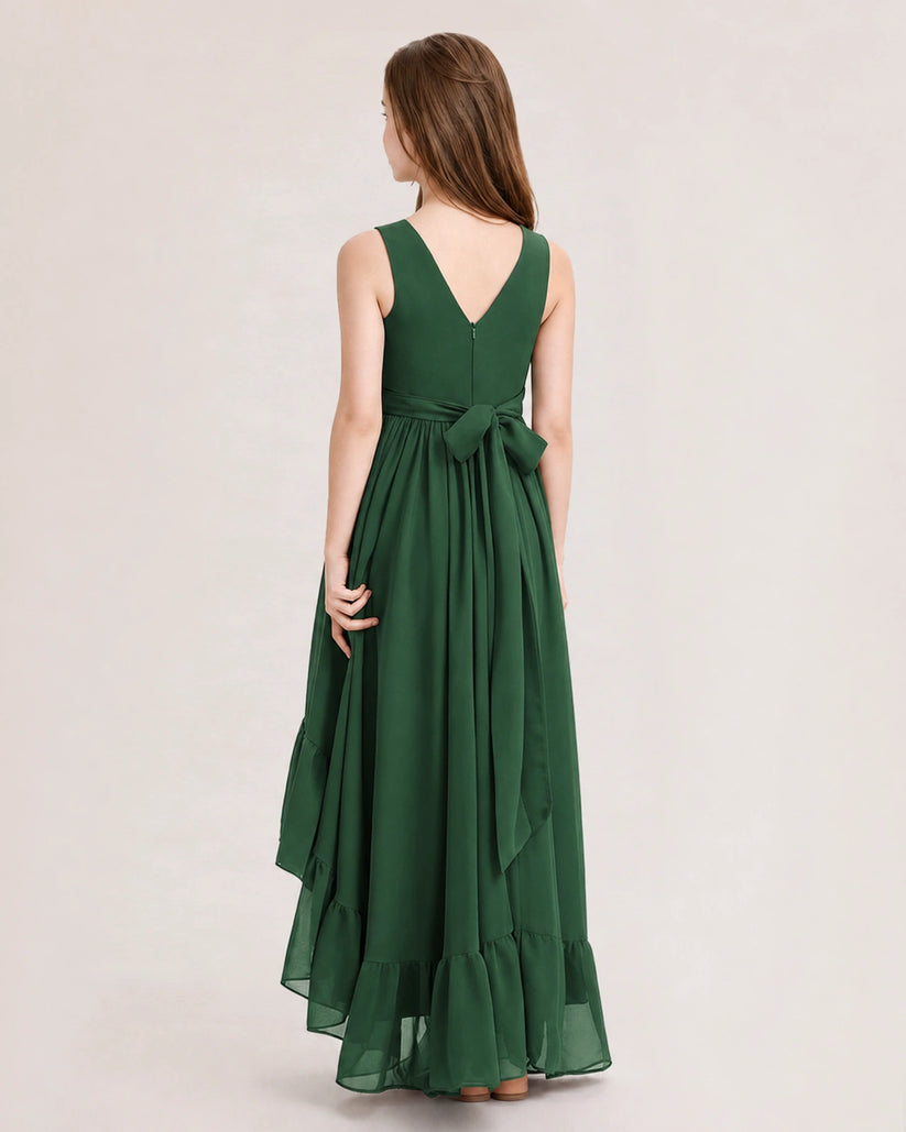 Emerald Green Chiffon A-line Junior Bridesmaid Dress Back View