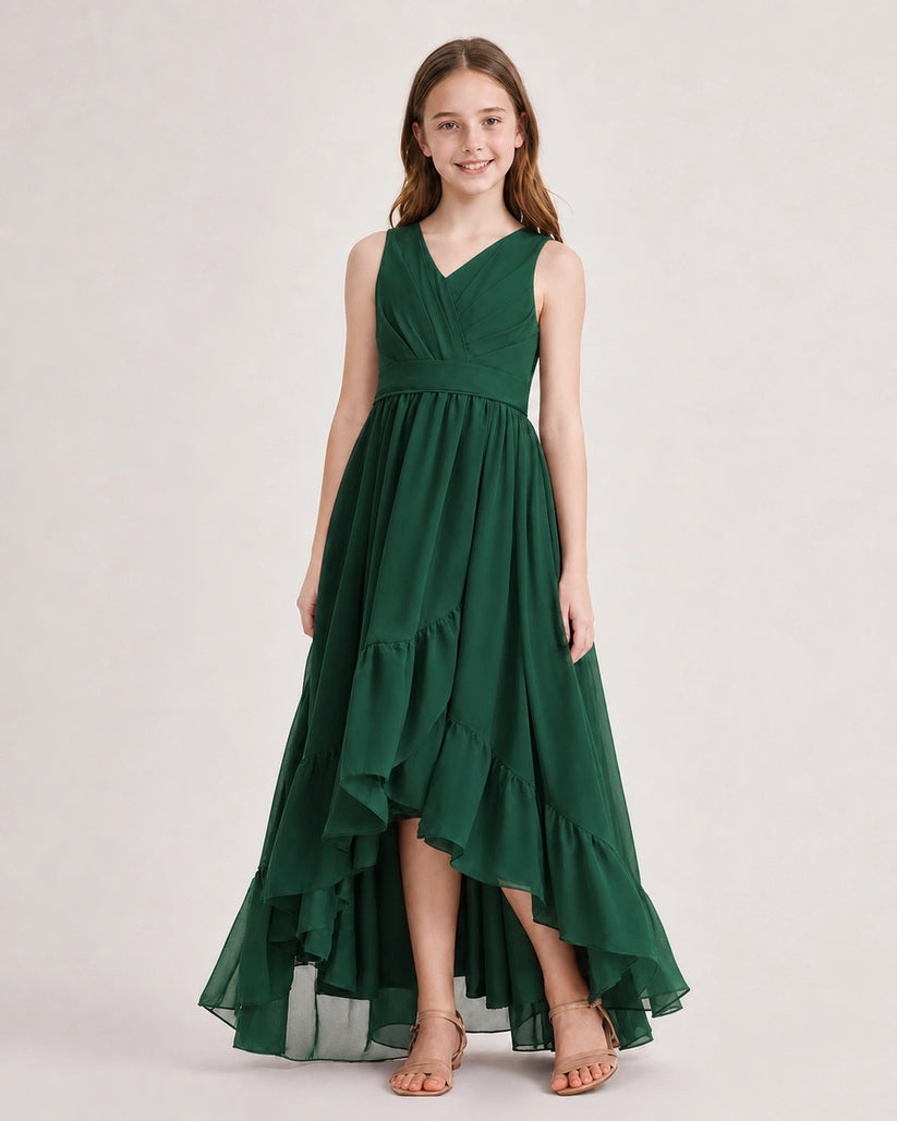 Emerald Green Chiffon A-line Junior Bridesmaid Dress Front View
