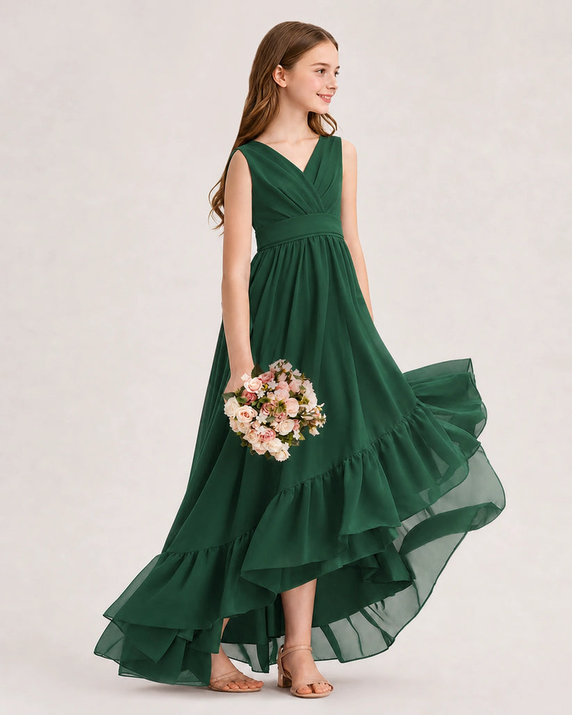 Emerald Green Chiffon A-line Junior Bridesmaid Dress Side View