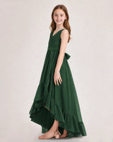 Emerald Green Chiffon A-line Junior Bridesmaid Dress Side View