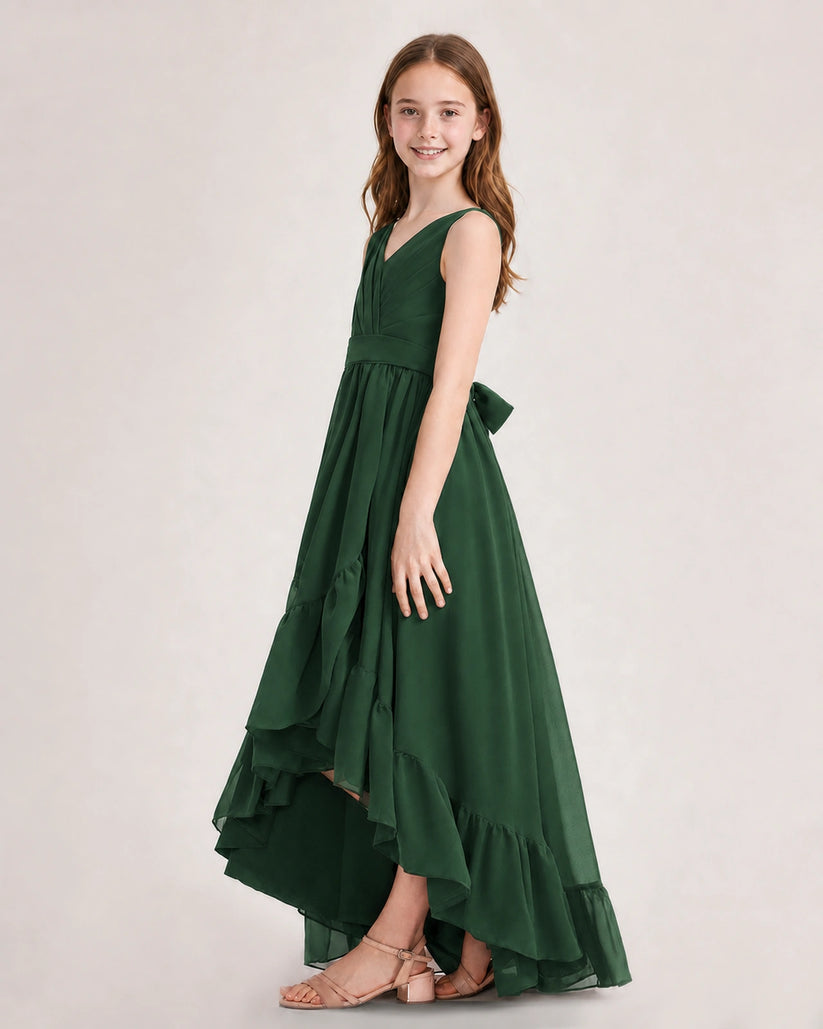 Emerald Green Chiffon A-line Junior Bridesmaid Dress Side View