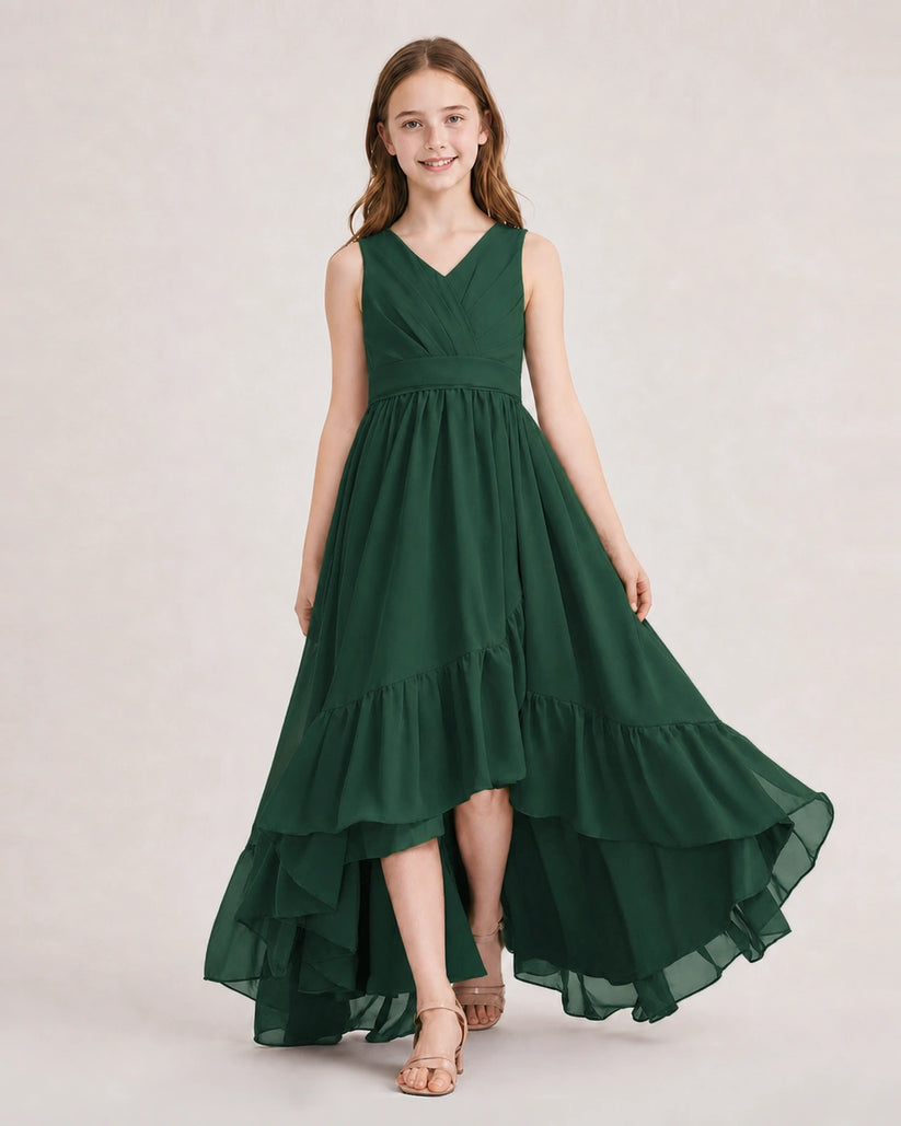 Emerald Green Chiffon A-line Junior Bridesmaid Dress Front View