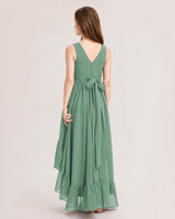 Eucalyptus Chiffon A-line Junior Bridesmaid Dress Back View