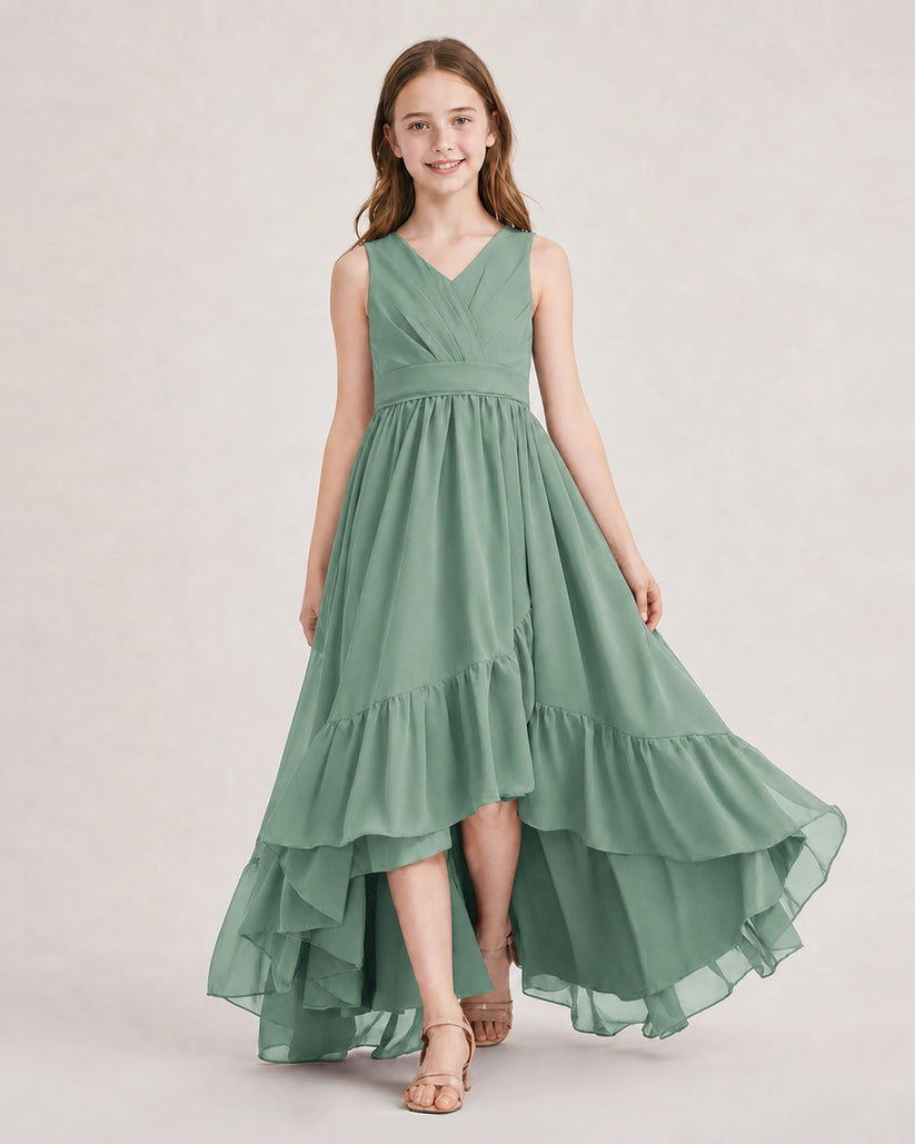 Eucalyptus Chiffon A-line Junior Bridesmaid Dress Front View