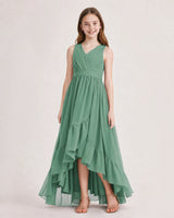 Eucalyptus Chiffon A-line Junior Bridesmaid Dress Front View