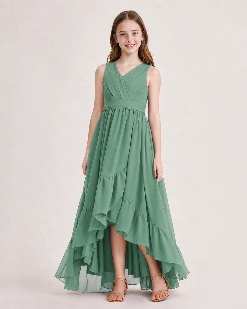 Eucalyptus Chiffon A-line Junior Bridesmaid Dress Front View