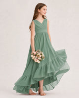 Eucalyptus Chiffon A-line Junior Bridesmaid Dress Side View