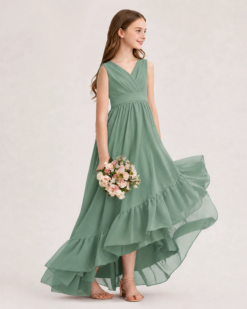 Eucalyptus Chiffon A-line Junior Bridesmaid Dress Side View