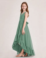 Eucalyptus Chiffon A-line Junior Bridesmaid Dress Side View