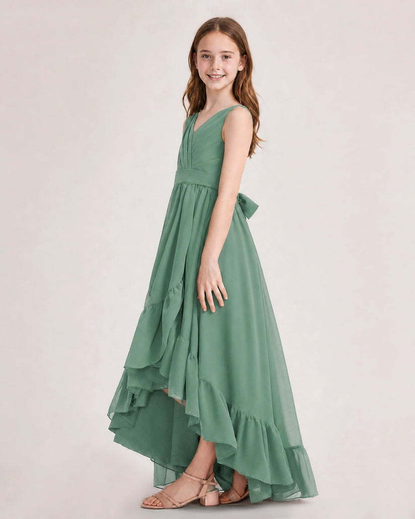 Eucalyptus Chiffon A-line Junior Bridesmaid Dress Side View