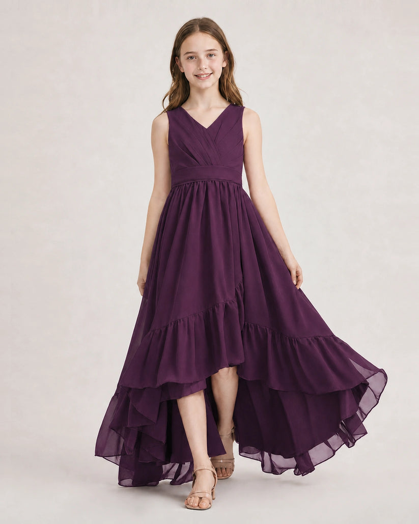 Grape Chiffon A-line Junior Bridesmaid Dress Front View