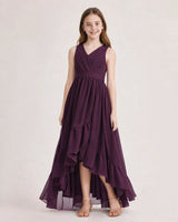 Grape Chiffon A-line Junior Bridesmaid Dress Front View