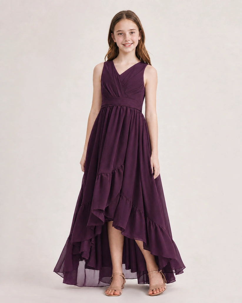 Grape Chiffon A-line Junior Bridesmaid Dress Front View