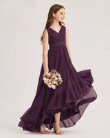 Grape Chiffon A-line Junior Bridesmaid Dress Side View