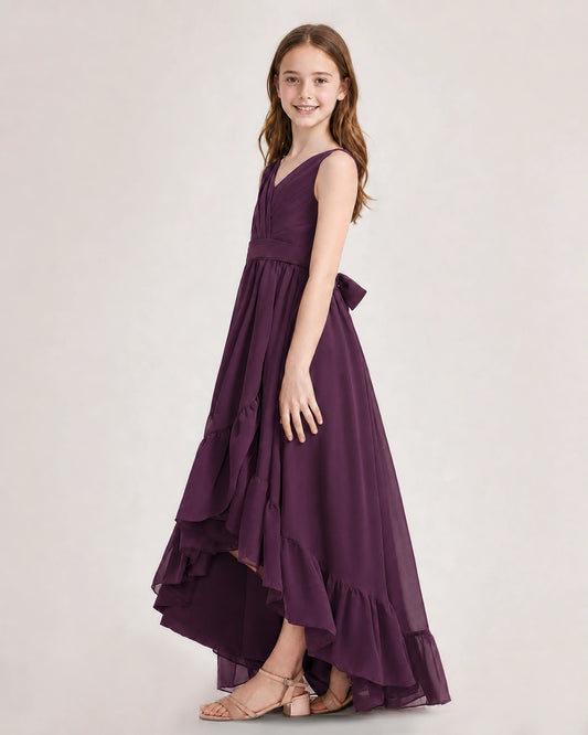 Grape Chiffon A-line Junior Bridesmaid Dress Side View