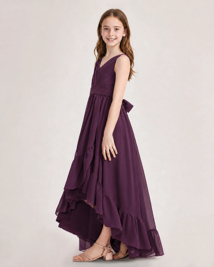 Grape Chiffon A-line Junior Bridesmaid Dress Side View