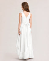 Ivory Chiffon A-line Junior Bridesmaid Dress Back View