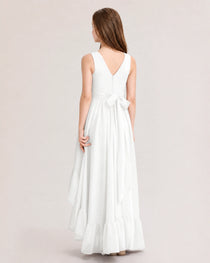 Dideyttawl Burgundy Junior Bridesmaid Dress Sleeveless High Low Chiffon Formal Gown