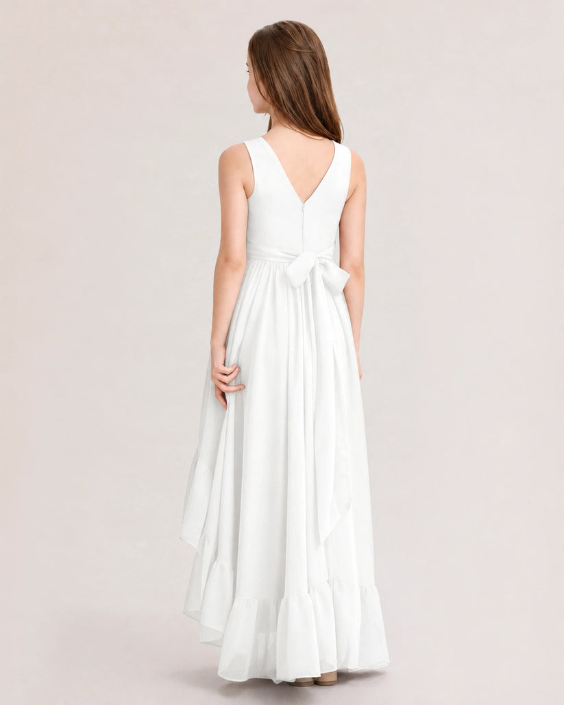 Ivory Chiffon A-line Junior Bridesmaid Dress Back View
