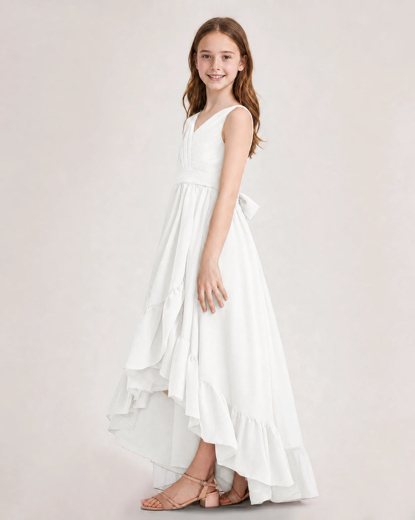 Ivory Chiffon A-line Junior Bridesmaid Dress Side View