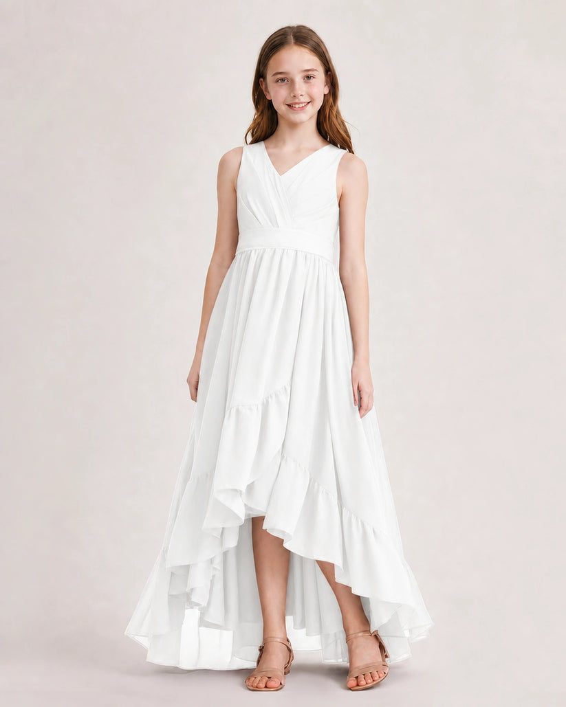Ivory Chiffon A-line Junior Bridesmaid Dress Front View
