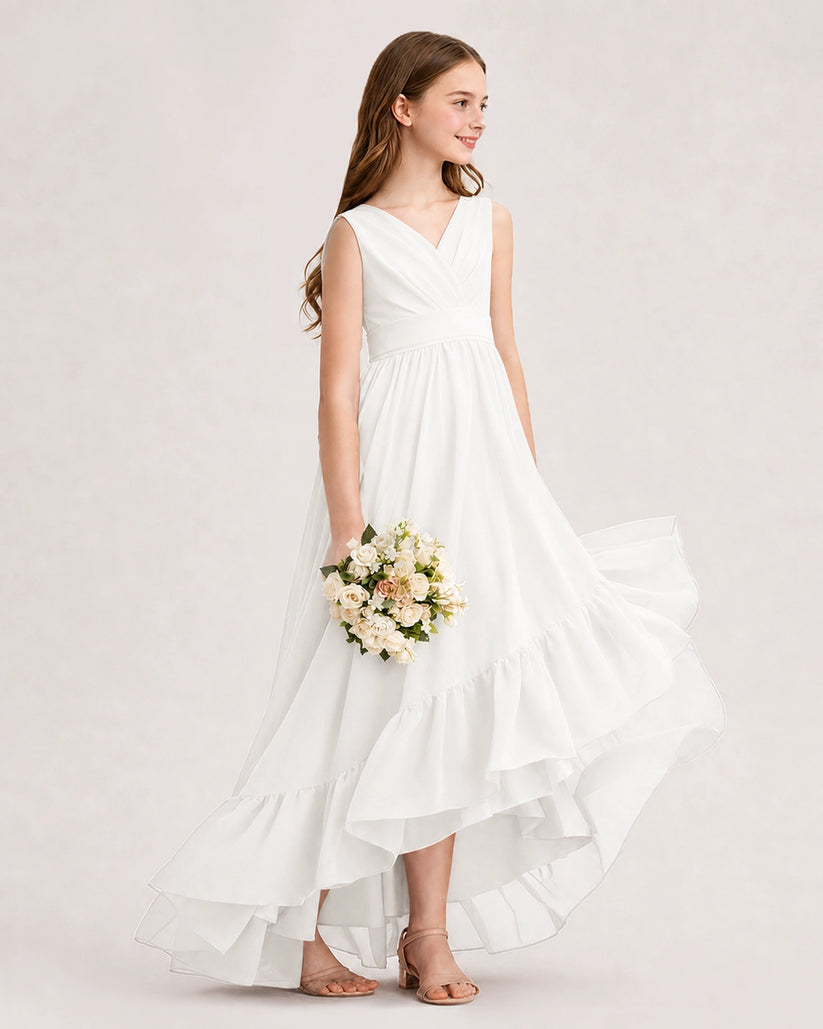 Ivory Chiffon A-line Junior Bridesmaid Dress Side View