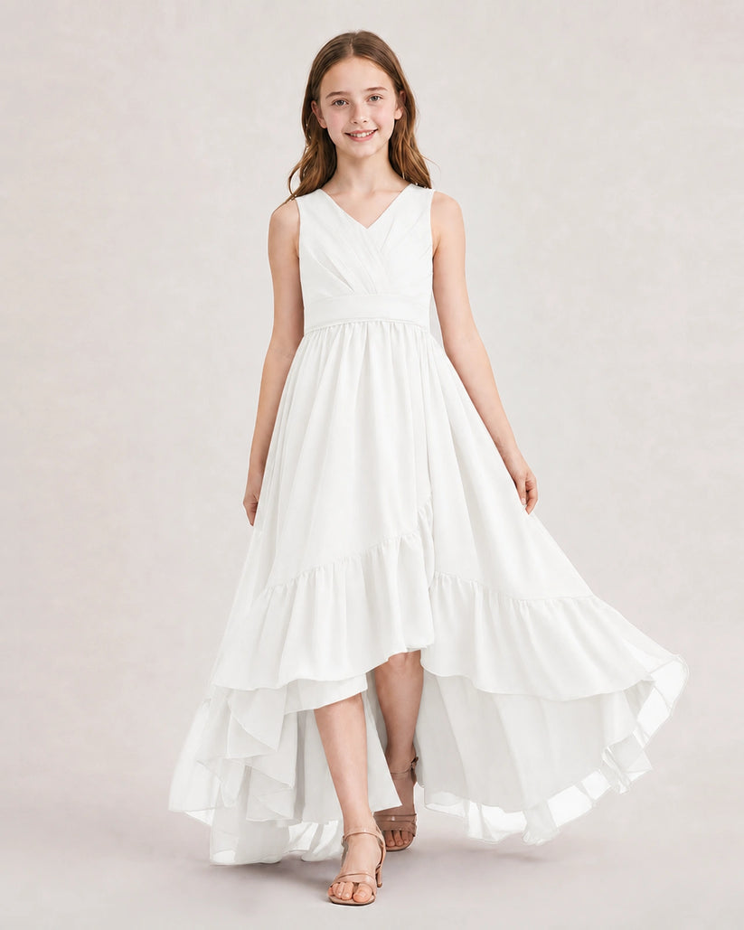Ivory Chiffon A-line Junior Bridesmaid Dress Front View