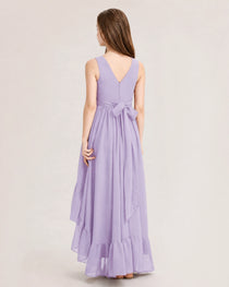 Dideyttawl Burgundy Junior Bridesmaid Dress Sleeveless High Low Chiffon Formal Gown