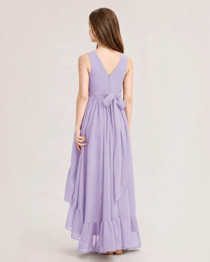 Dideyttawl Burgundy Junior Bridesmaid Dress | Sleeveless High Low Chiffon Formal Gown