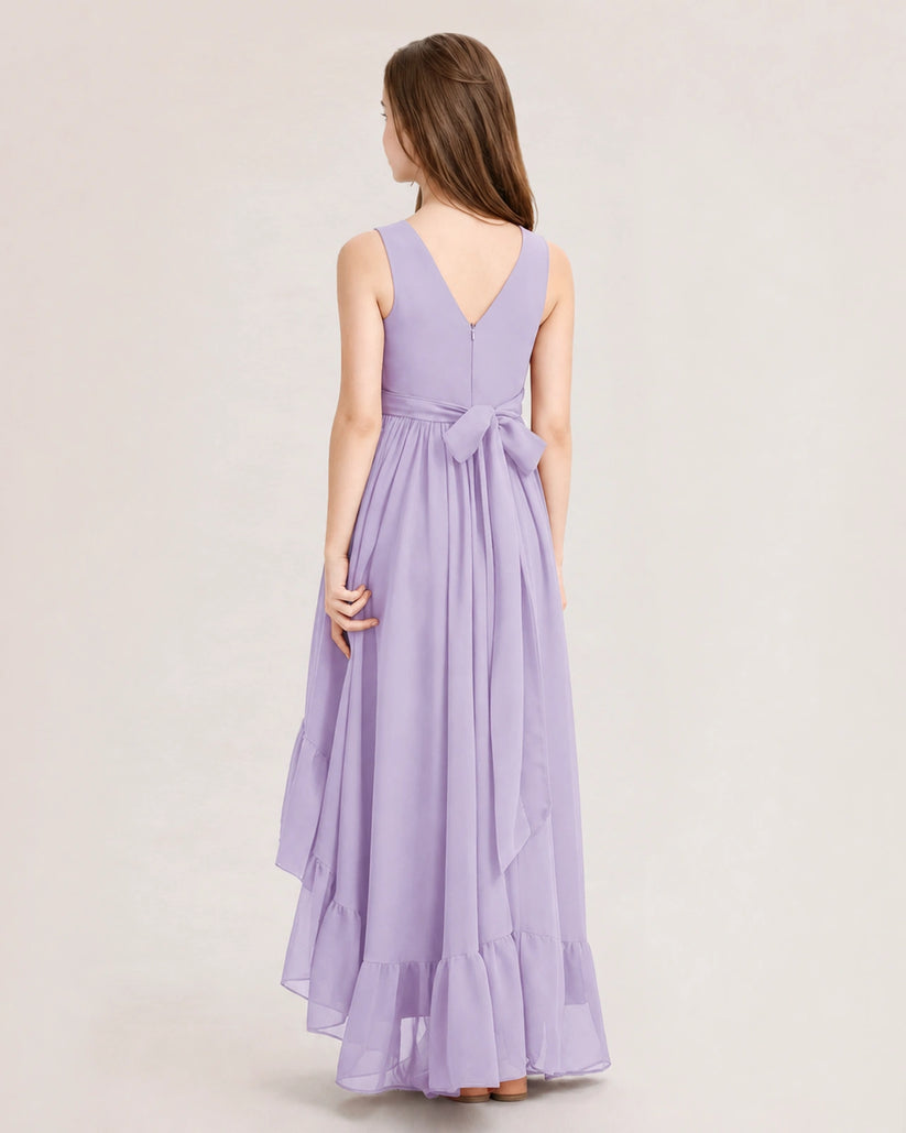 Lavender Chiffon A-line Junior Bridesmaid Dress Back View
