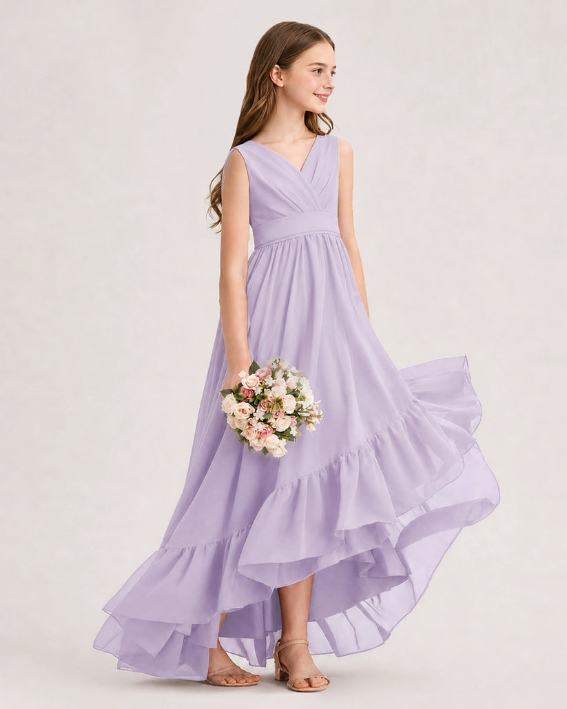 Lavender Chiffon A-line Junior Bridesmaid Dress Side View